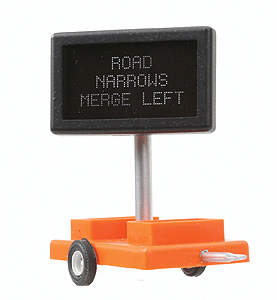 Mobile Highway Sign w/3v DC Transformer -- Road Narrows Merge Left