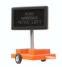 Mobile Highway Sign w/3v DC Transformer -- Road Narrows Merge Left