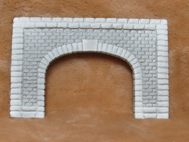 Dressed Limestone Double-Track  Tunnel Portal -- Overall: 10-1/2 x 6-3/4"  Opening: 5-15/16 x 4-7/16"