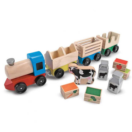 Wooden Farm Train -- Engine, 3 Cars, Accessories-1