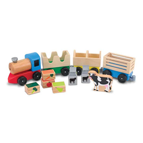 Wooden Farm Train -- Engine, 3 Cars, Accessories-2