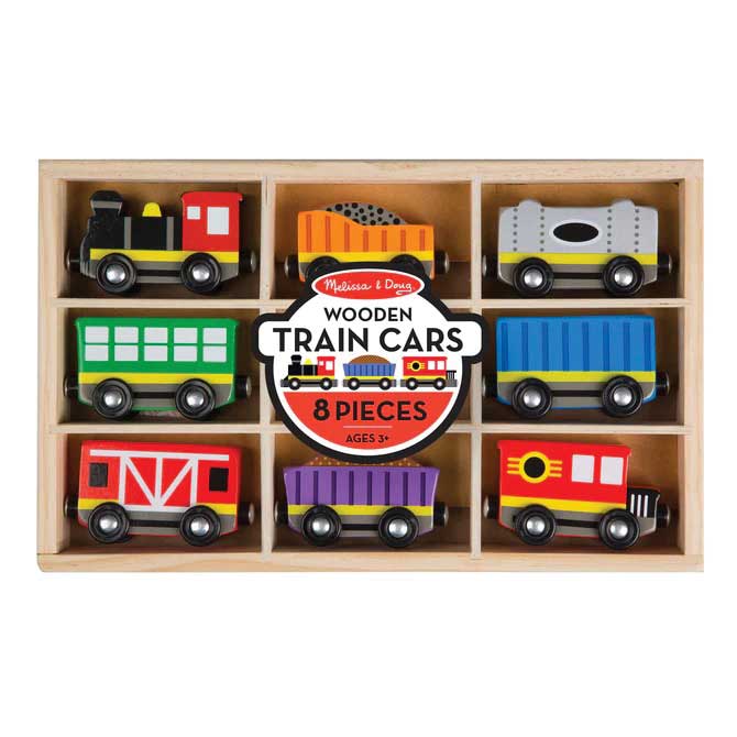 Wooden Train Car Set -- 8 Pieces in Wooden Box-2