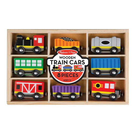 Wooden Train Car Set -- 8 Pieces in Wooden Box-2