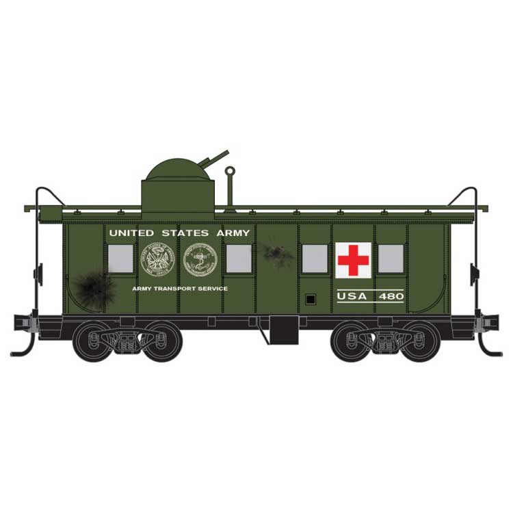 36' Riveted-Steel Cupola Caboose - Ready to Run -- US Army #480 (green, modified body)