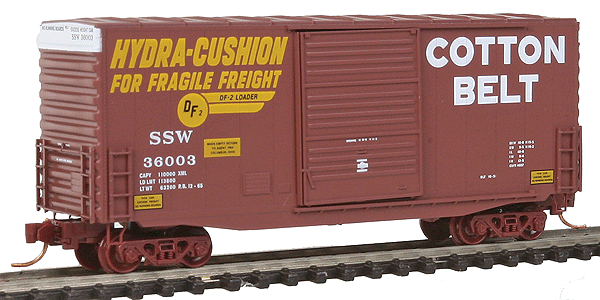 40' Hy-Cube Boxcar - Ready to Run -- St. Louis Southwestern/Cotton Belt SSW #36003 (Boxcar Red, yellow, white)