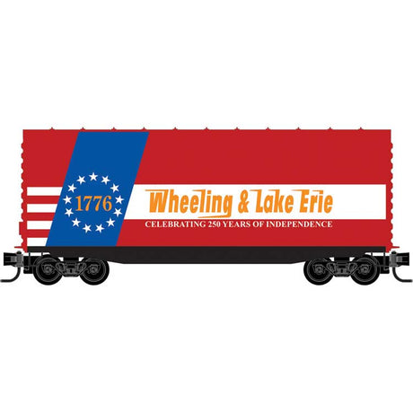 40' Smooth Side High-Cube Boxcar - Ready to Run -- Wheeling & Lake Erie #1776 (Fantasy, red, white, blue)-1