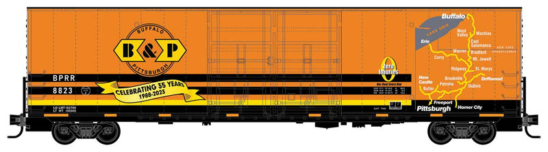 60' Excess-Height Double-Door Boxcar - Ready to Run -- Buffalo and Pittsburgh Railroad #8823 (35th Anniversary Scheme, orange)
