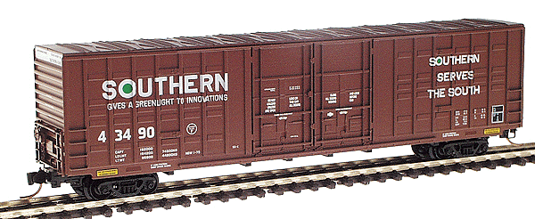 60' Excess Height Double Plug Door Box w/Waffle Sides -- Southern Railway #43490 (Boxcar Red White Lettering-"O" with Green Fill)