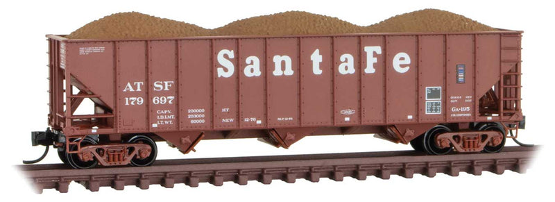 100-Ton 3-Bay Ribside Open Hopper with Load - Ready to Run -- Santa Fe 179658 (Boxcar Red, Large Cooper Lettering)