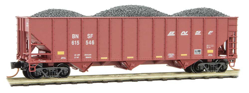 100-Ton 3-Bay Ribside Open Hopper w/Coal Load - Ready to Run -- BNSF Railway 615546 (Boxcar Red, Wedge Logo, yellow Conspicuity Marks)