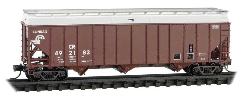 100-Ton 3-Bay Ribside Open Hopper with Hopper Topper Cover - Ready to Run -- Conrail 492182 (Boxcar Red, small logo, white cover)