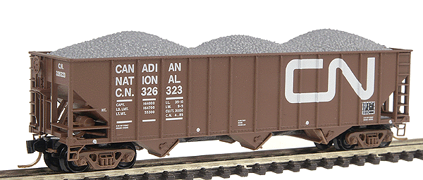 100-Ton 3-Bay Ribside Hopper -- Canadian National #326323 (Mineral Red w/"Wet Noodle" herald)