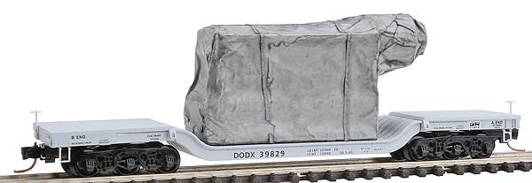 Depressed Center Flatcar w/Covered Military Load -- Department of Defense #39829 (Navy Gray w/black stenciling)