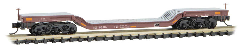 Heavyweight 6-Axle Depressed-Center Flatcar - Ready to Run -- Norfolk Southern 185404 (Boxcar Red, gray deck, yellow conspicuity marks)