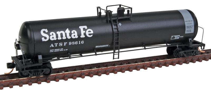 56' General Service Tank Car - Ready to Run -- Santa Fe #98616 (black, gray, Diesel Fuel Service)