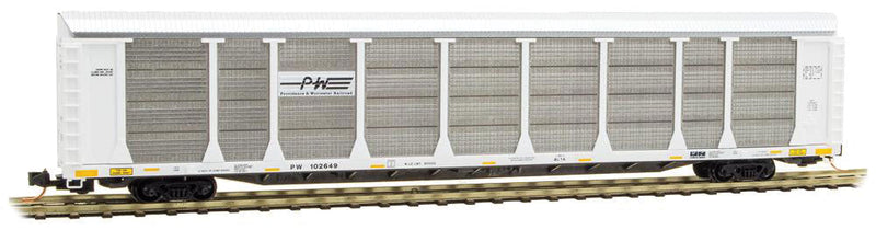 89' Tri-Level Enclosed Auto Rack - Ready to Run -- Providence & Worcester #102649 (white, silver, yellow)