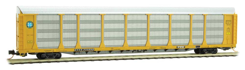 89' Tri-Level Enclosed Auto Rack - Ready to Run -- Burlington Northern Santa Fe ETTX 711052 (silver, yellow, Circle-Cross Logo)