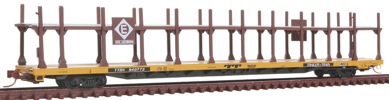 89' Bi-Level Open Auto Rack W/Vandalism Panels - Ready to Run -- Erie Lackawanna TTX #940772 (yellow, Boxcar Red)