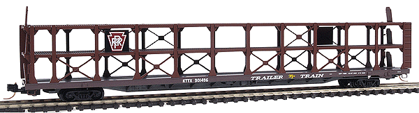 89' Tri-Level Open Auto Rack w/New Crossbracing -- Pennsylvania Railroad #KTTX 901496 (Freight Car Red w/white lettering)