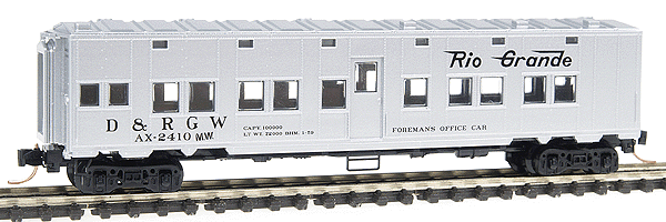 Converted 50' 6" Troop Sleeper - Foreman Office Car -- Denver & Rio Grande Western #AX-2410 (MOW Silver w/flying Rio Grande)