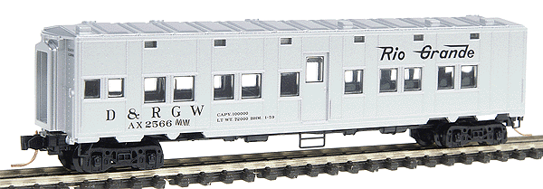 Converted 50' 6" Troop Sleeper - Outfit Car -- Denver & Rio Grande Western #AX-2566 (MOW Silver w/flying Rio Grande)