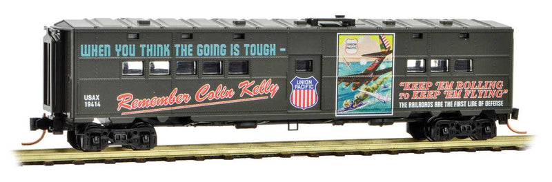 50' Troop Kitchen Car - Ready to Run -- US Army 19414 (green, "Remember Colin Kelly" UP WWII Poster Series Car 4)