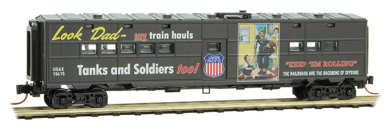 50' Troop Kitchen Car - Ready to Run -- US Army 19414 (green, "Look Dad" UP WWII Poster Series Car 5)
