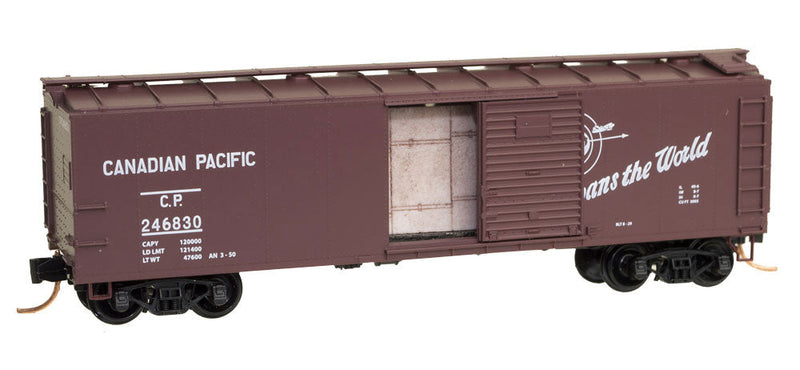 40' USRA Steel Boxcar w/Crate Load - Ready to Run -- Canadian Pacific #246830 (Boxcar Red, Spans the World Slogan)