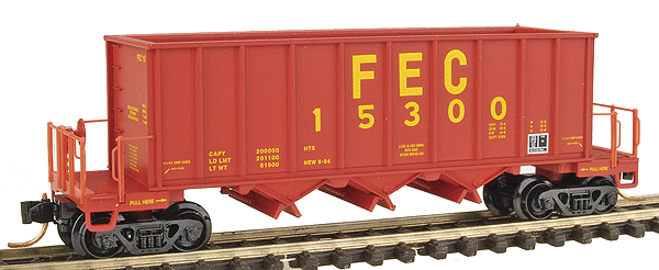 43' Ortner 3-Bay Rapid Discharge Hopper w/Barber Rolling Bearing Trucks -- Florida East Coast #15300 (yellow lettering, black)