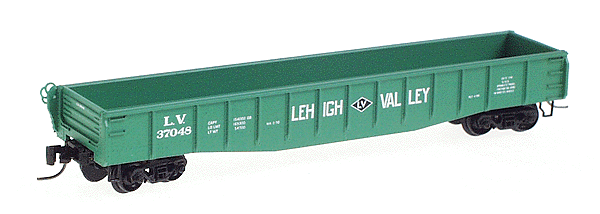 50' Gondola w/Fishbelly Sides, Drop Ends & Magna-Matic Couplers -- Lehigh Valley #37048 (green w/white lettering)