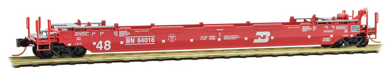 70' Husky-Stack Well Car with 48' Well - Ready to Run -- Burlington Northern #64018 (red, white)