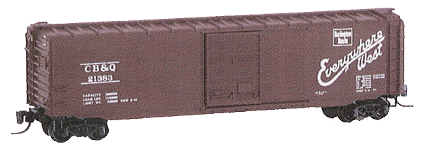 50' Standard Single Door Boxcar w/Marklin Couplers -- Chicago, Burlington & Quincy #21383 (Boxcar Red, white lettering)