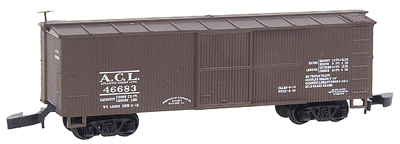 40' Double-Sheathed Single Door Wood Boxcar w/Marklin Coupler -- Atlantic Coast Line #46683 (Boxcar Red w/white lettering)