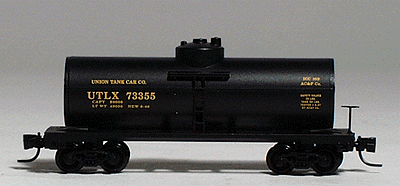 35' Tank Car w/Magne-Matic Couplers -- UTLX #73355 (black, yellow lettering)