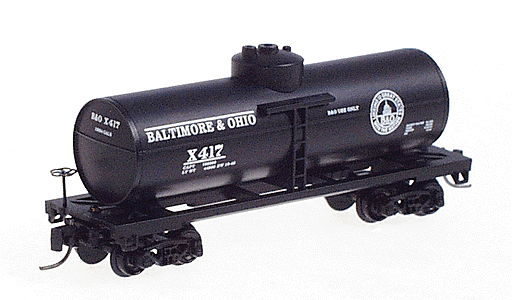 39' Single Dome Tank Car w/Magne-Matic Couplers -- Baltimore & Ohio #417 (black w/white lettering & herald)