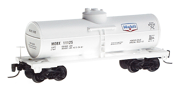 39' Single Dome Tank Car w/Magne-Matic Couplers -- Mobil Oil #11125 (white w/black lettering)