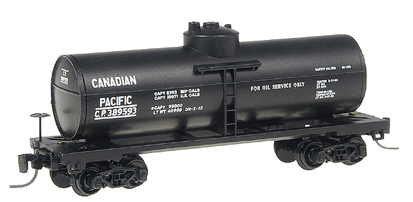 39' Single Dome Tank Car - Magne-Matic(R) Couplers -- Canadian Pacific #289593 (black w/white Canadian Pacific lettering)