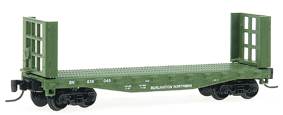 40' Bulkhead Flatcar w/Magne-Matic Couplers -- Burlington Northern #616049 (Cascade Green; white lettering & herald)
