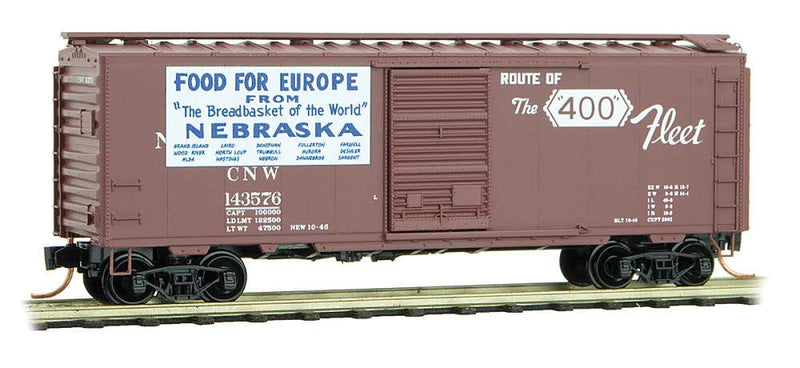 40' Single-Door Boxcar - Ready to Run -- Chicago & North Western 143576 (Boxcar Red, 400 Logo, Friendship Train 10)