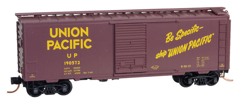 40' Single-Door Boxcar - Ready to Run -- Union Pacific #190572 (Boxcar Red, yellow, Be Specific Slogan, 1972 Series #
