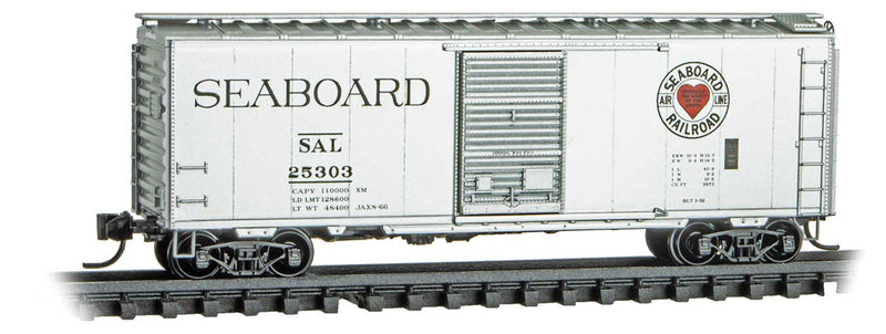 40' Single-Door Boxcar - Ready to Run -- Seaboard Air Line #25303 (silver, black, red, Heart Logo)