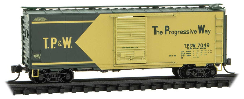 40' Single-Door Boxcar - Ready to Run -- Toledo, Peoria & Western 7049 (green, yellow, The Progressive Way Slogan)