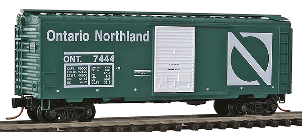 40' Single-Door Boxcar - Ready to Run -- Ontario Northern #7444 (green, white Herald and Lettering)