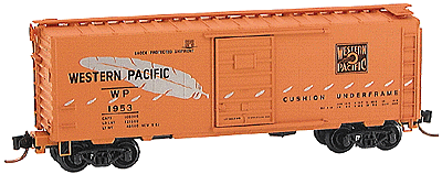 40' Single Door Boxcar -- Western Pacific #1953 (orange, black lettering, silver feather)