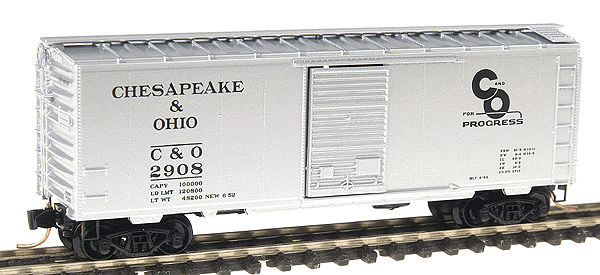40' Standard Single Door Boxcar -- Cheaspeake & Ohio(R) #2908 (Aluminum w/"For Progress" herald, black letter
