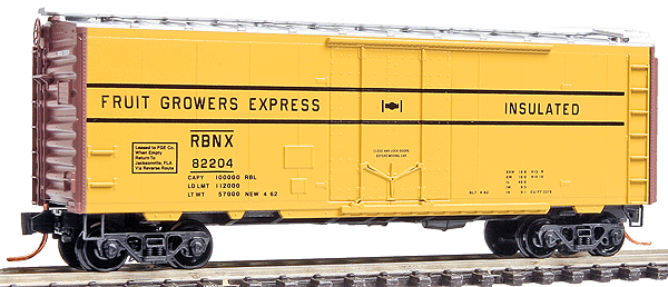40' Plug-Door Boxcar - Ready to Run -- Fruit Growers Express RBNX #82204 (yellow, silver, Boxcar Red)