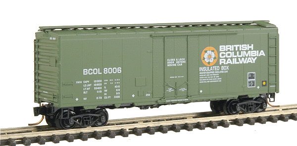 40' Plug-Door Boxcar - Ready to Run -- British Columbia Railway #8006 (green w/Dogwood flower logo)