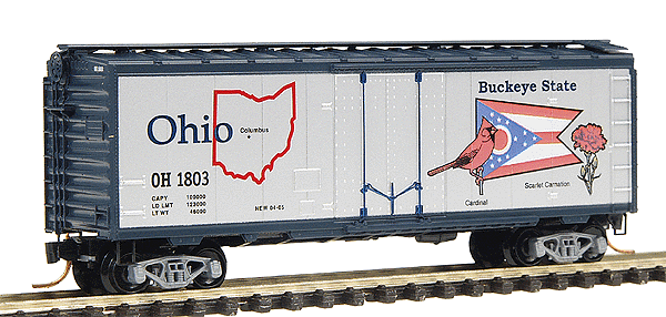 50 State Car Series 40' Plug-Door Boxcar (Aluminum, dark blue) -- Ohio #1803 - #25 in Series