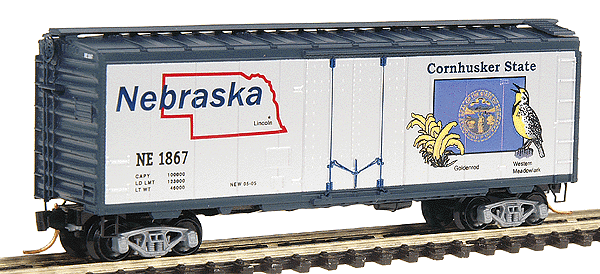 50 State Car Series 40' Plug-Door Boxcar (Aluminum, dark blue) -- Nebraska #1867 - #26 in Series
