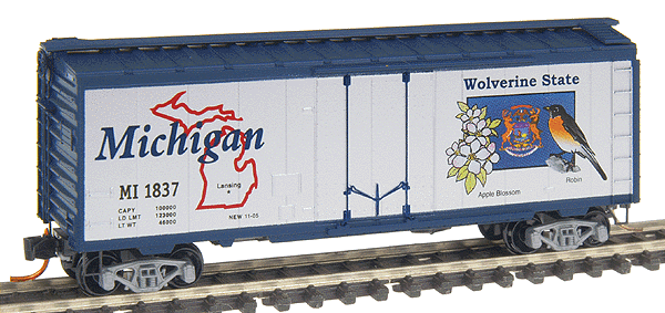 50 State Car Series 40' Plug-Door Boxcar (Aluminum, dark blue) -- Michigan #1837 - #31 in Series